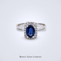 Sapphire Diamond Halo Ring - Benny's Gems Creations