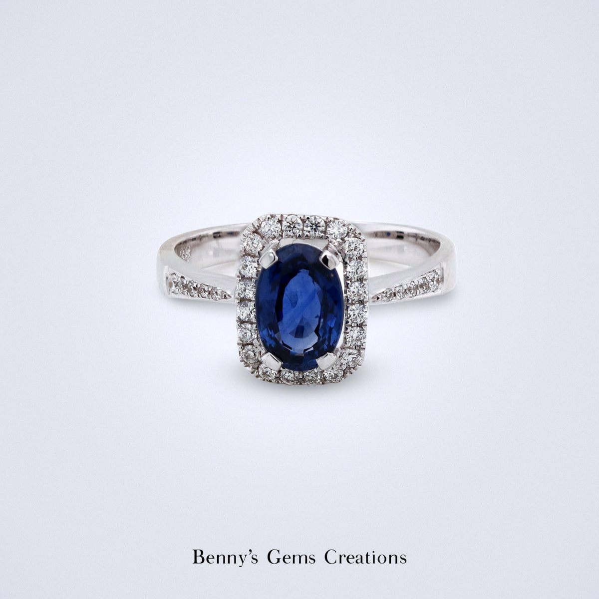 Sapphire Diamond Halo Ring - Benny's Gems Creations