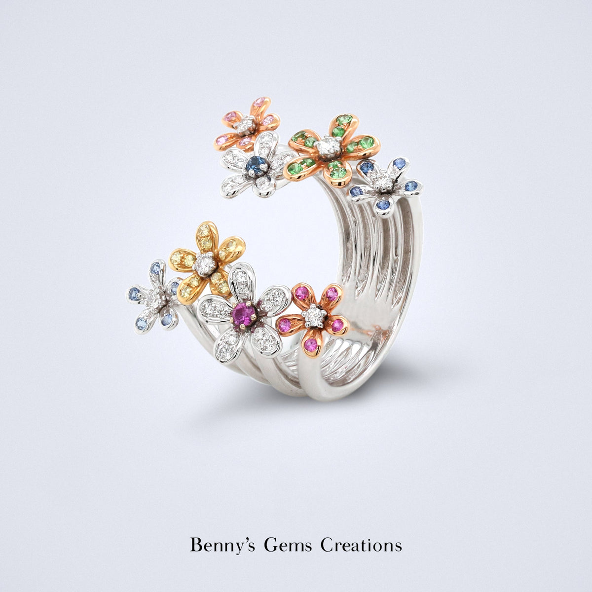 Sapphire Floral Embrace Ring - Benny's Gems Creations