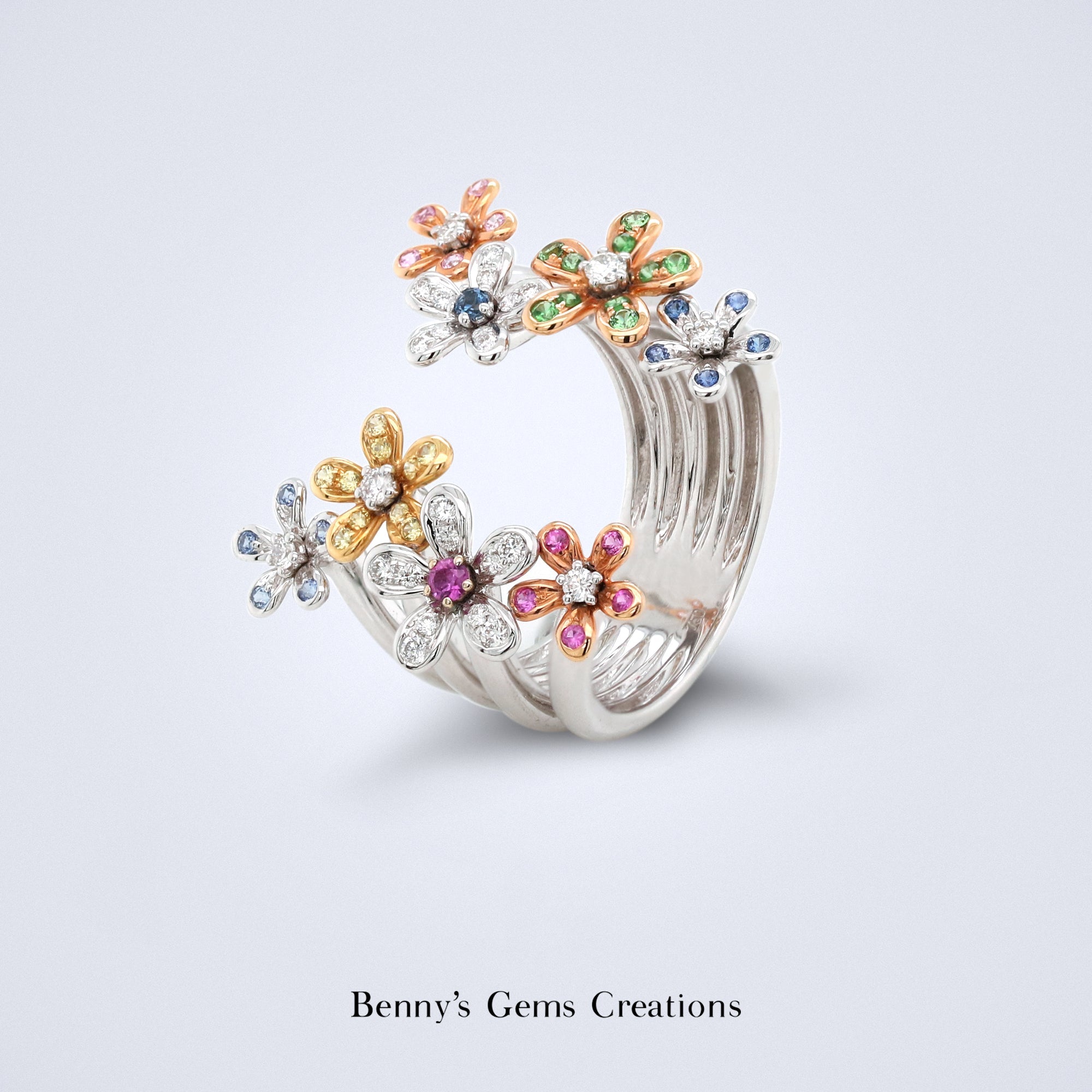 Sapphire Floral Embrace Ring - Benny's Gems Creations