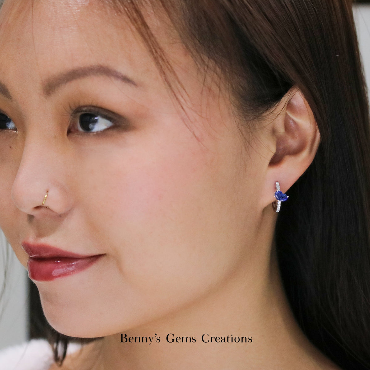 Sapphire Heart Loop Earrings - Benny's Gems Creations