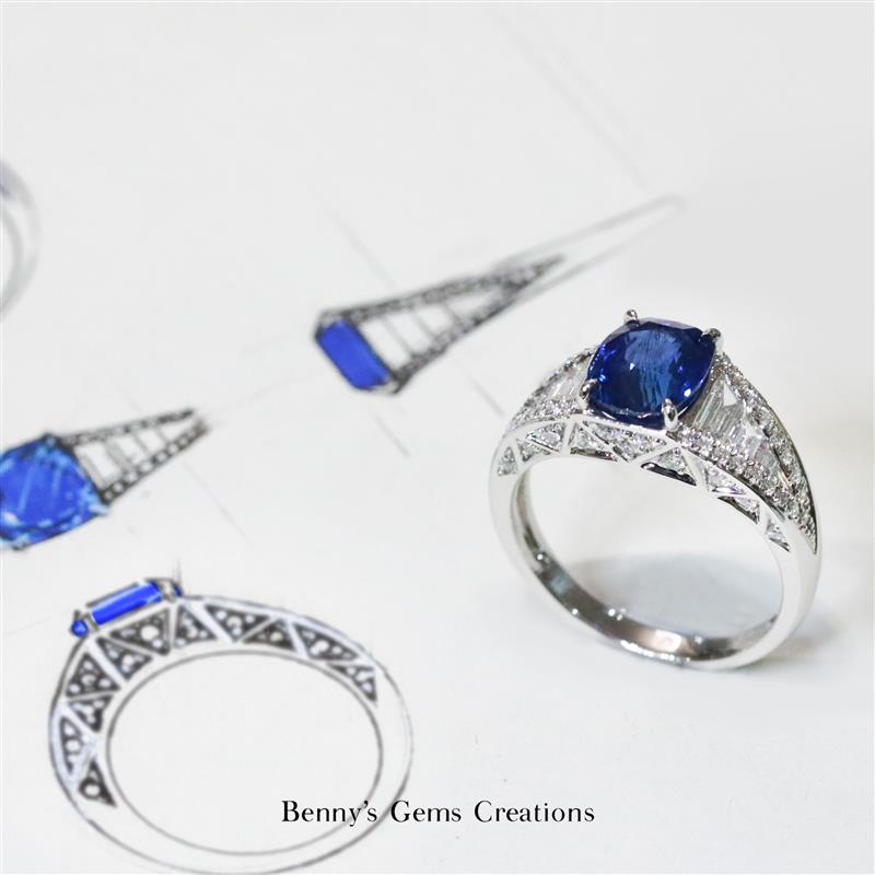 Sapphire Royalty White Gold Diamond Ring - Benny's Gems Creations