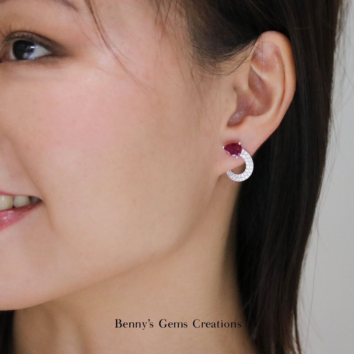 Scarlet Curve Ruby Diamond Earrings - Benny's Gems Creations
