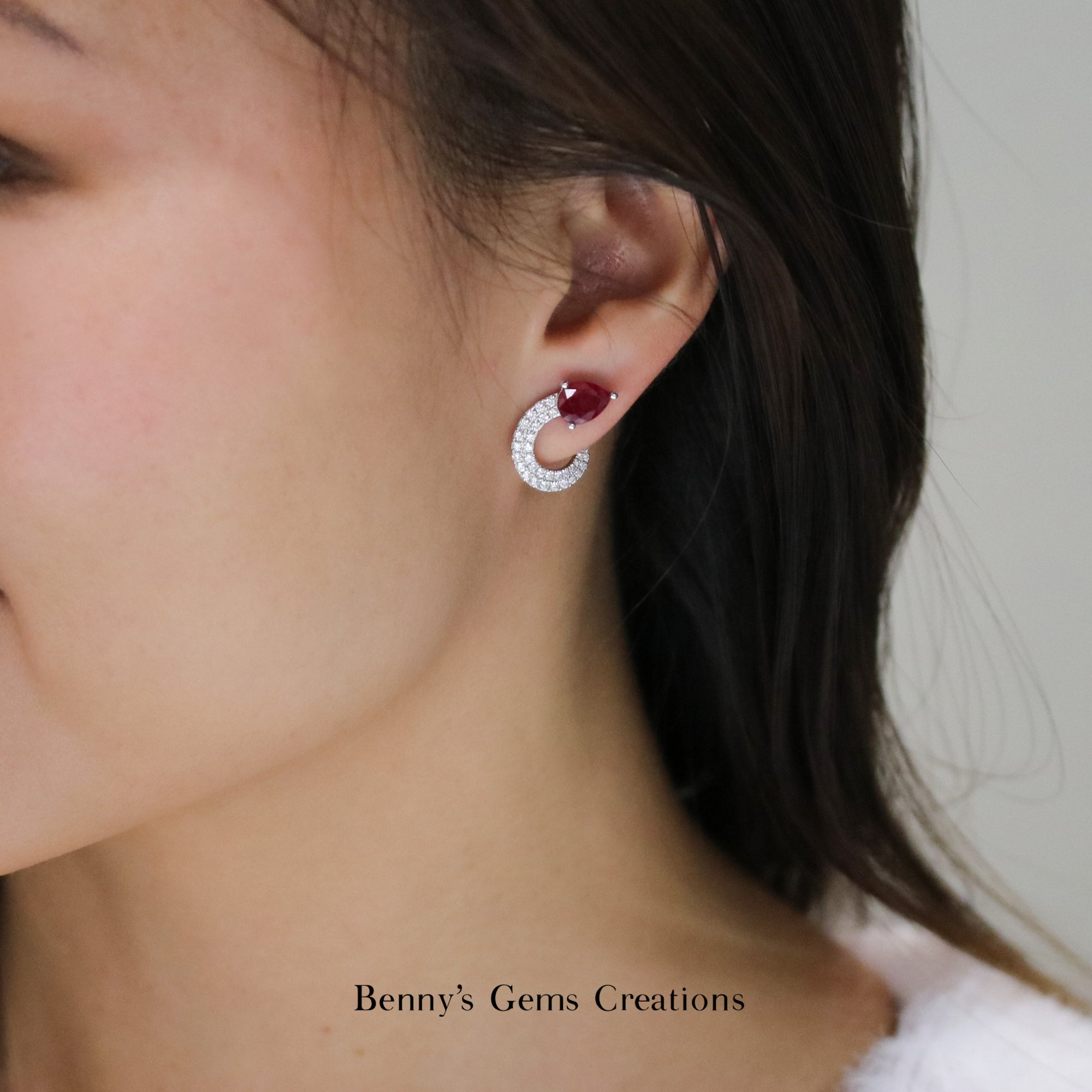 Scarlet Curve Ruby Diamond Earrings - Benny's Gems Creations