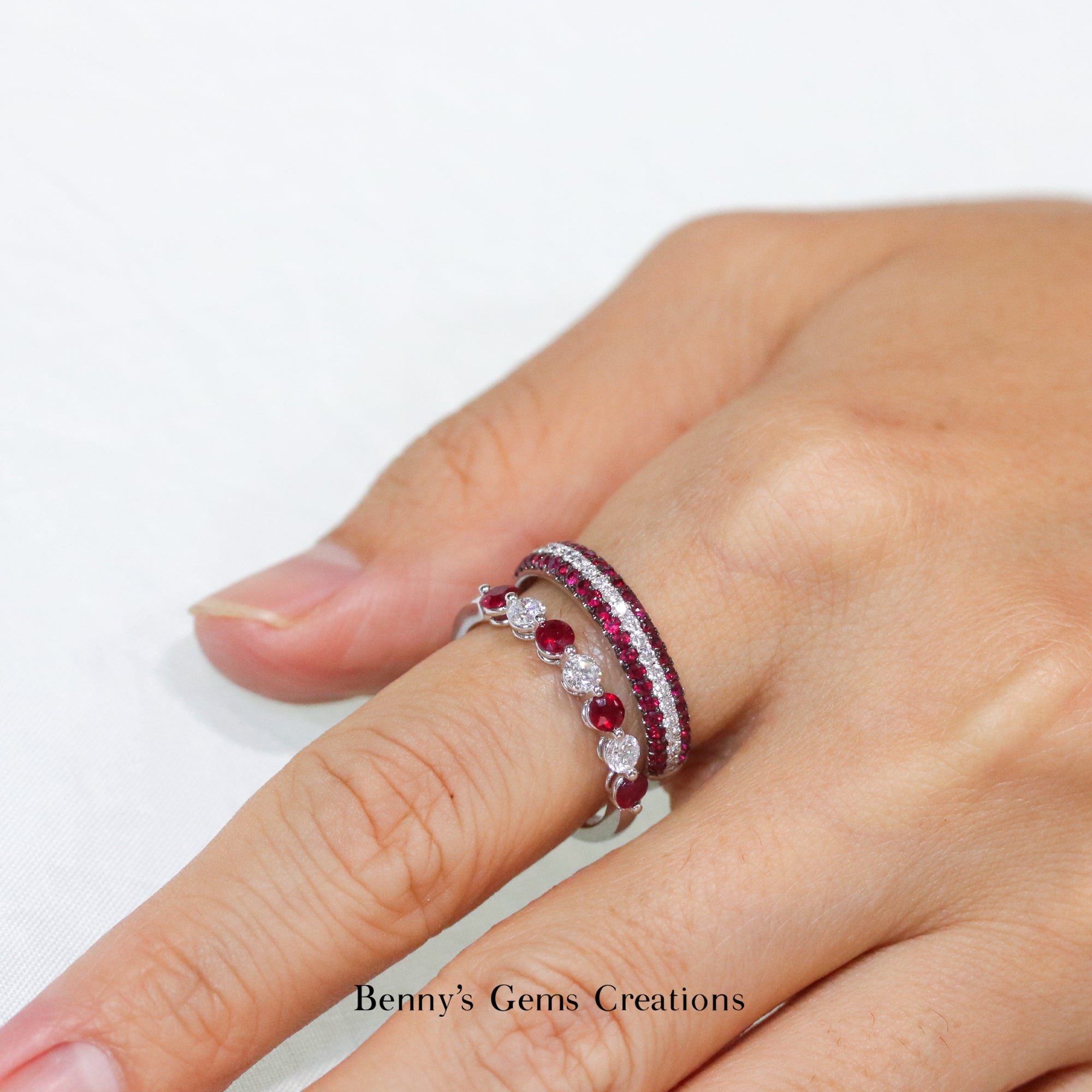 Scarlet Rhythm Ruby Diamond Ring - Benny's Gems Creations