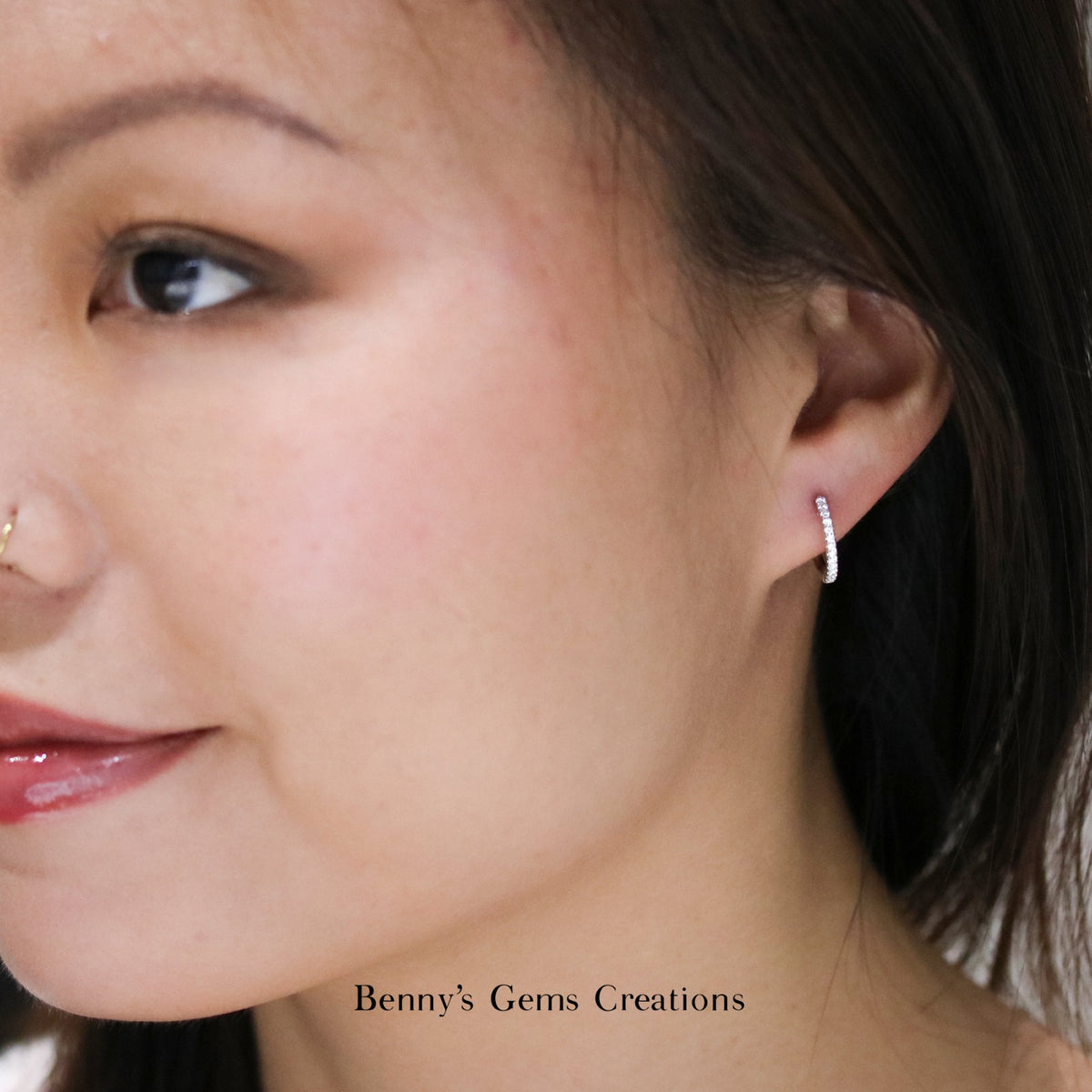 Simple White Gold Diamond Huggies - Benny's Gems Creations