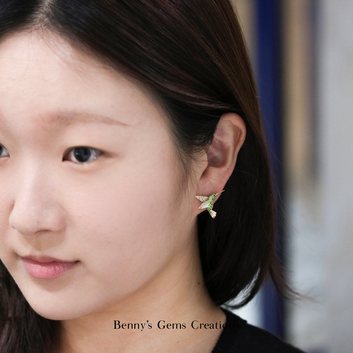 Sparkling Tsavorite Hummingbird Earrings - Benny's Gems Creations