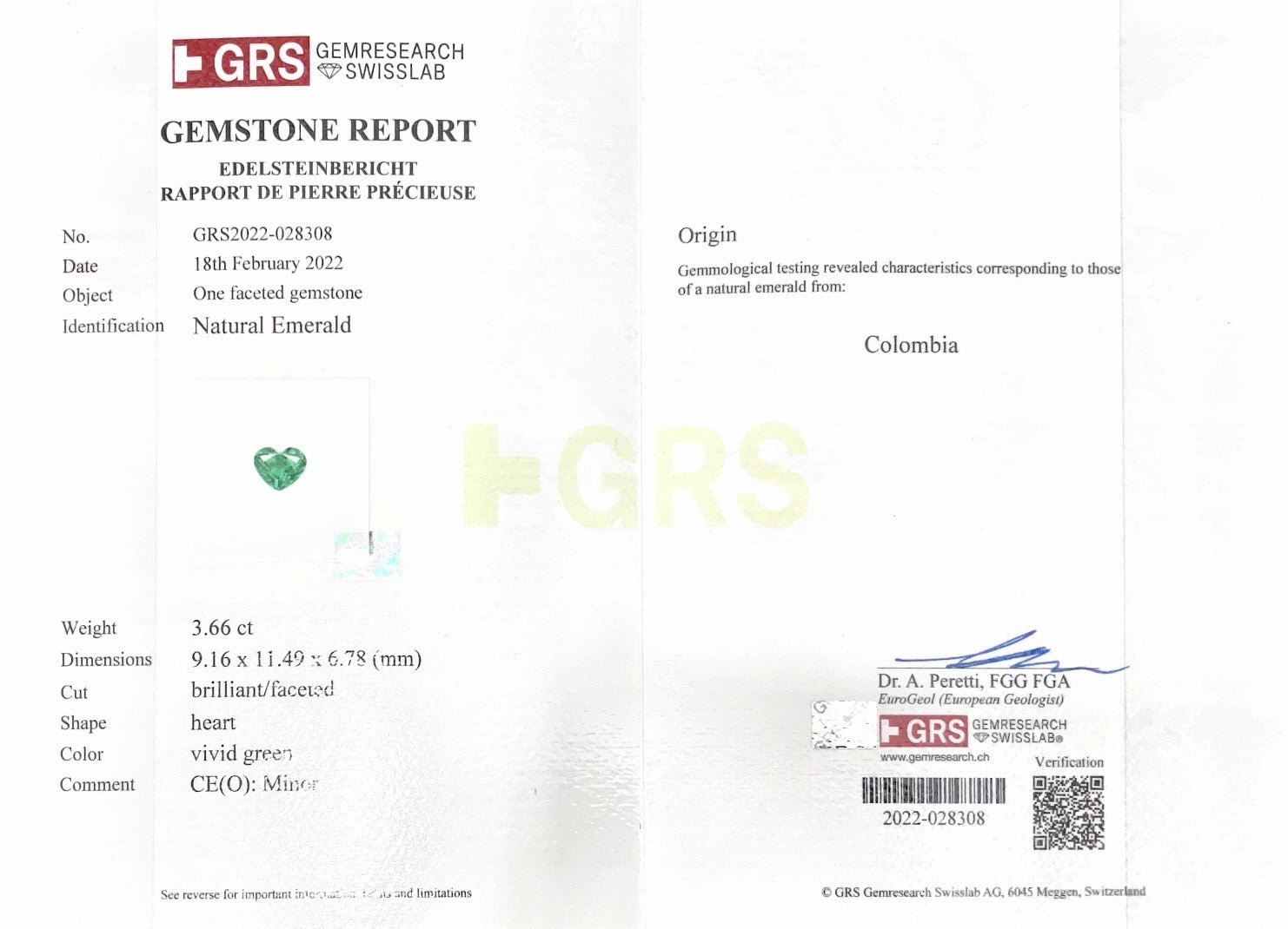 Stunning 3.66ct Heart Shape Emerald - Benny's Gems Creations