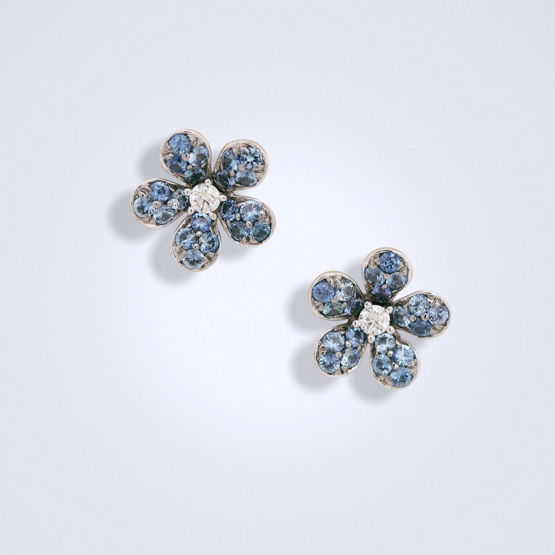 Sweet Blue Sapphire Flower Studs - Benny's Gems Creations