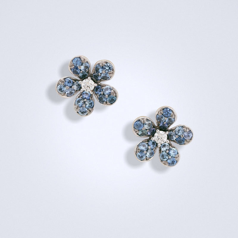 Sweet Blue Sapphire Flower Studs - Benny's Gems Creations