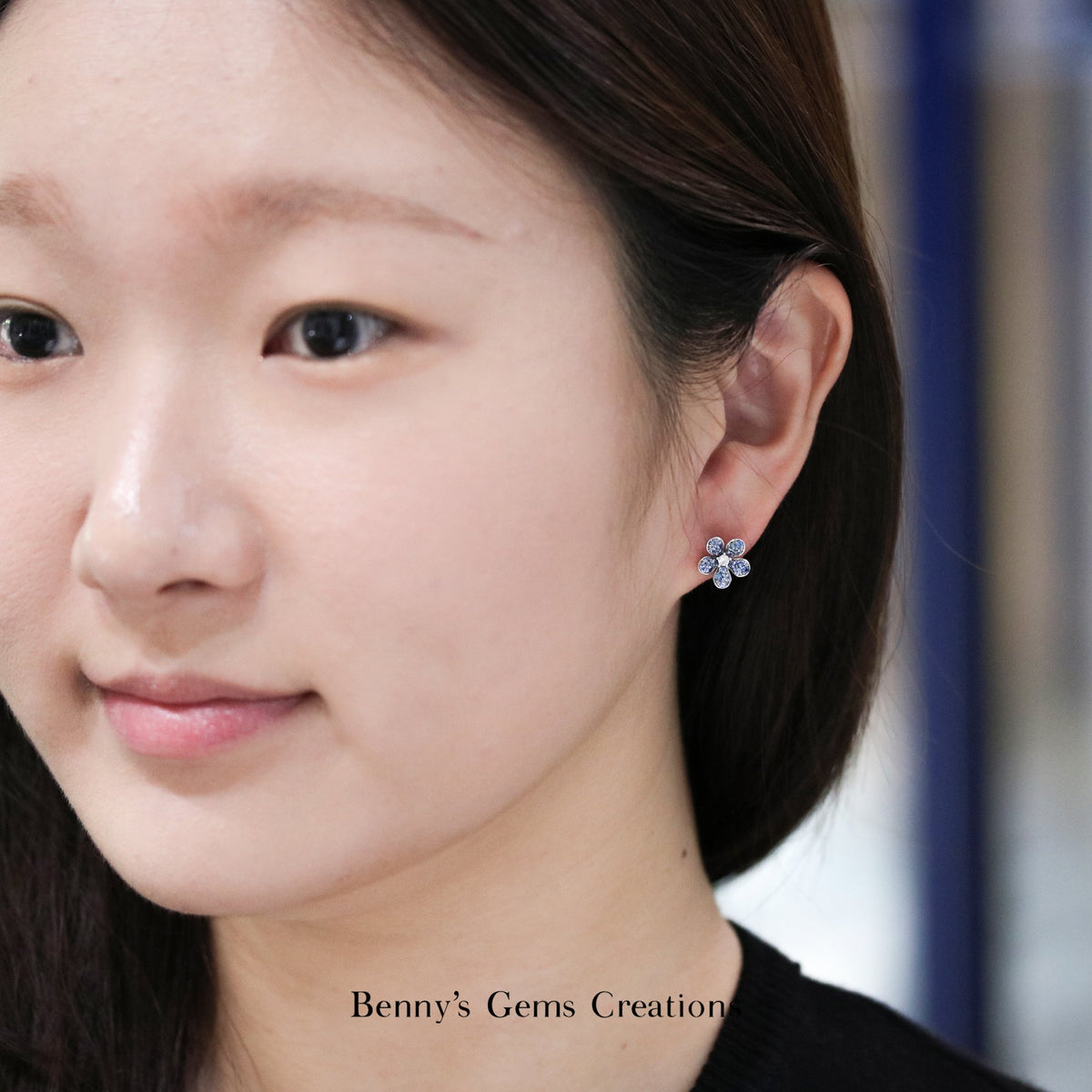 Sweet Blue Sapphire Flower Studs - Benny's Gems Creations