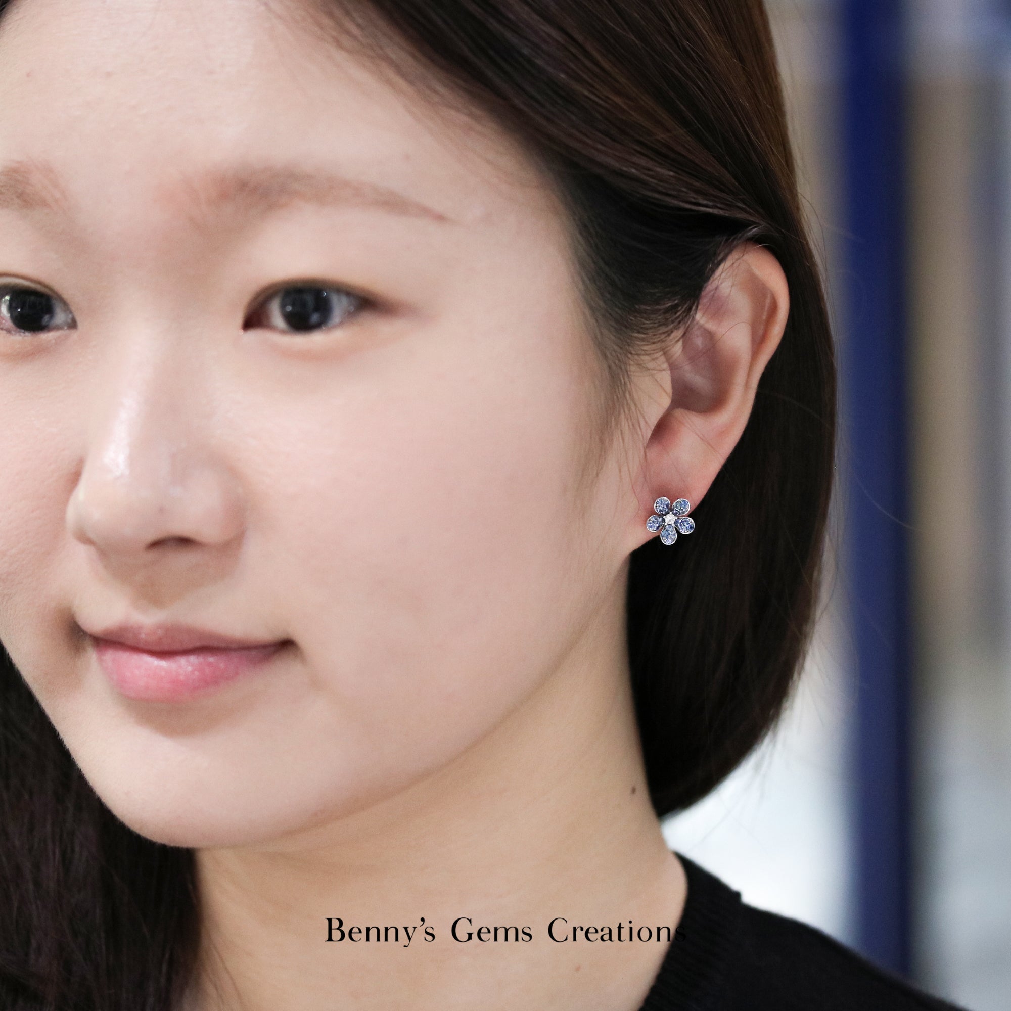 Sweet Blue Sapphire Flower Studs - Benny's Gems Creations