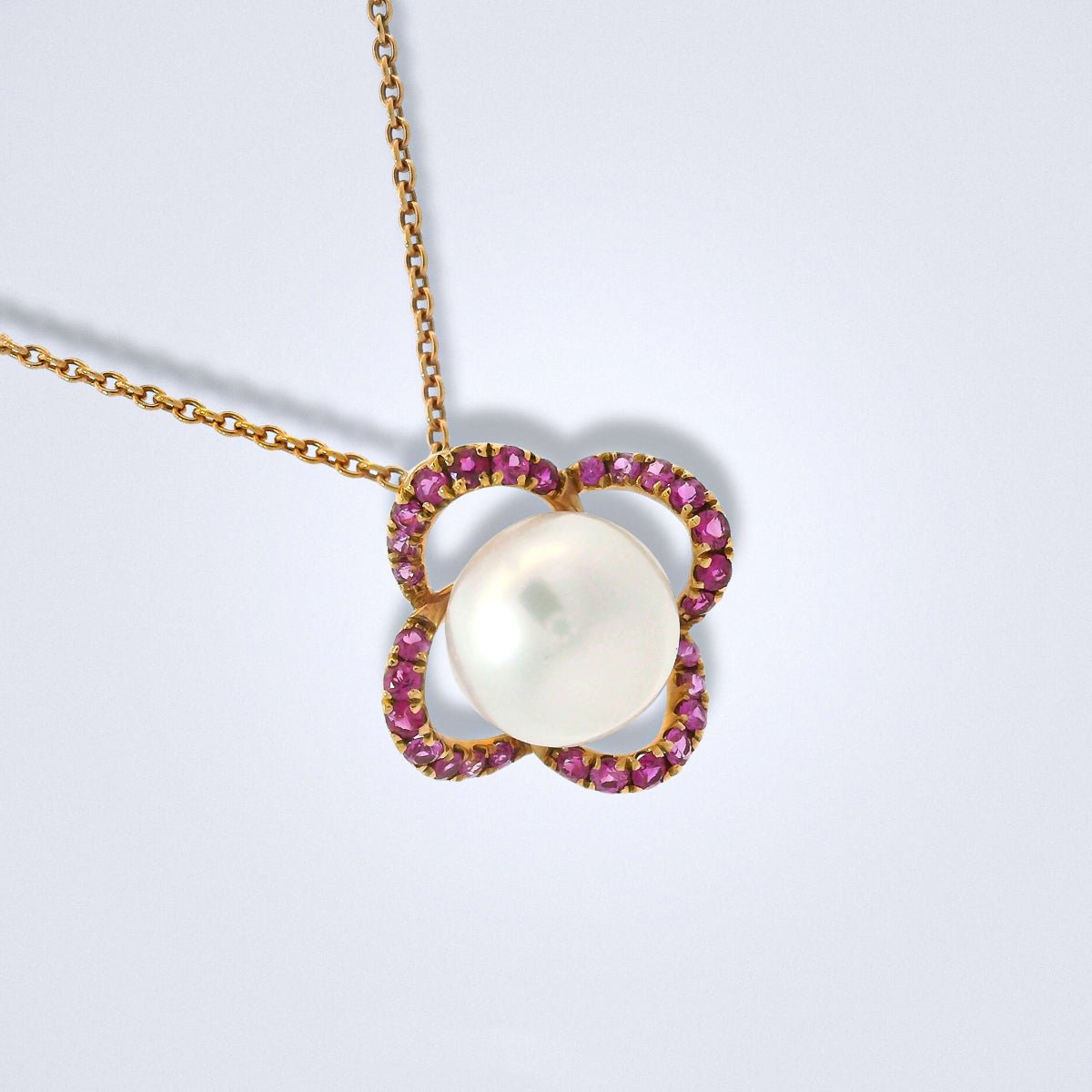 Sweet Floral Pink Sapphire Pearl Pendant - Benny's Gems Creations