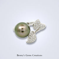 Tahitian Pearl Diamond Butterfly Ring - Benny's Gems Creations