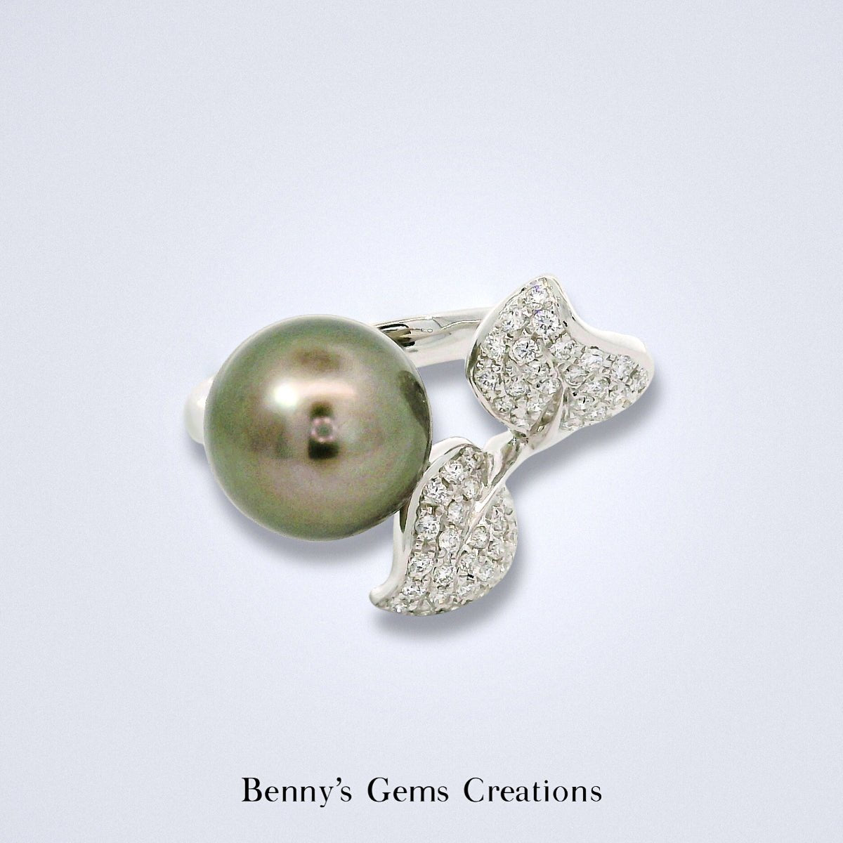 Tahitian Pearl Diamond Butterfly Ring - Benny's Gems Creations