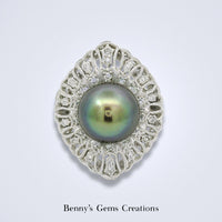 Tahitian Pearl Diamond Halo Ring - Benny's Gems Creations
