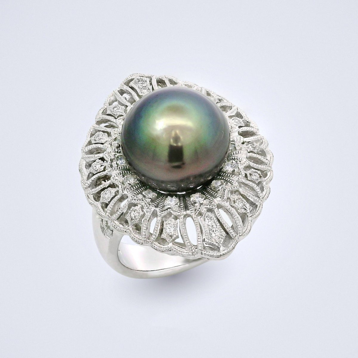 Tahitian Pearl Diamond Halo Ring - Benny's Gems Creations