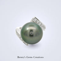 Tahitian Pearl Diamond Sweep Ring - Benny's Gems Creations