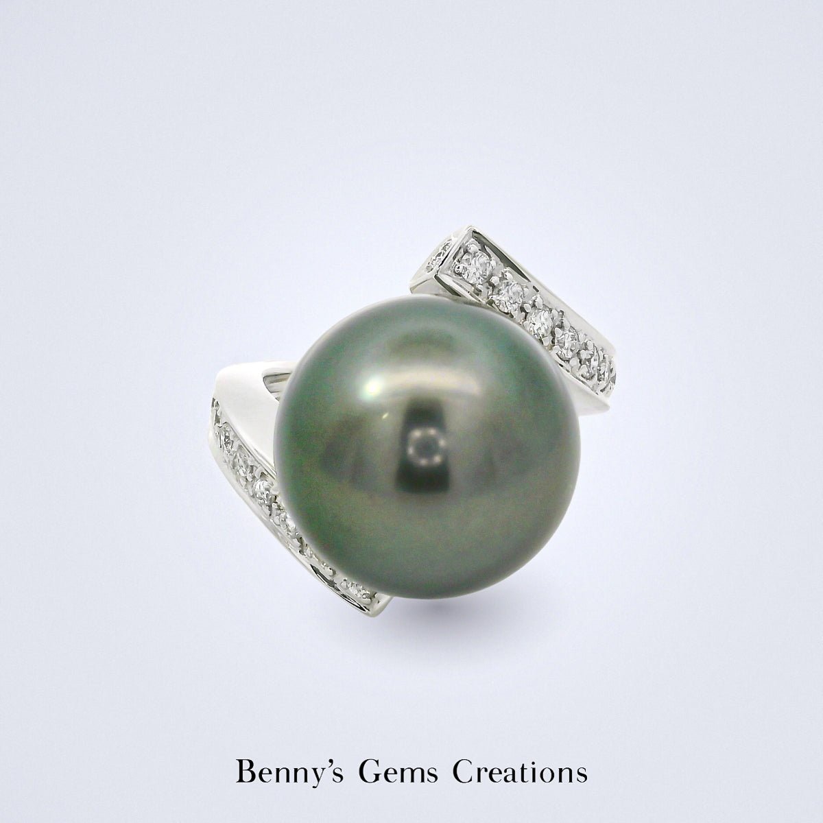 Tahitian Pearl Diamond Sweep Ring - Benny's Gems Creations