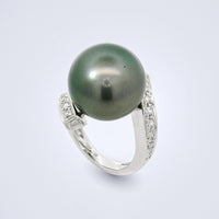 Tahitian Pearl Diamond Sweep Ring - Benny's Gems Creations
