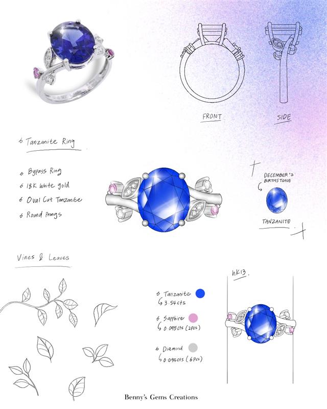 Tanzanite Garden White Gold Diamond Ring - Benny's Gems Creations