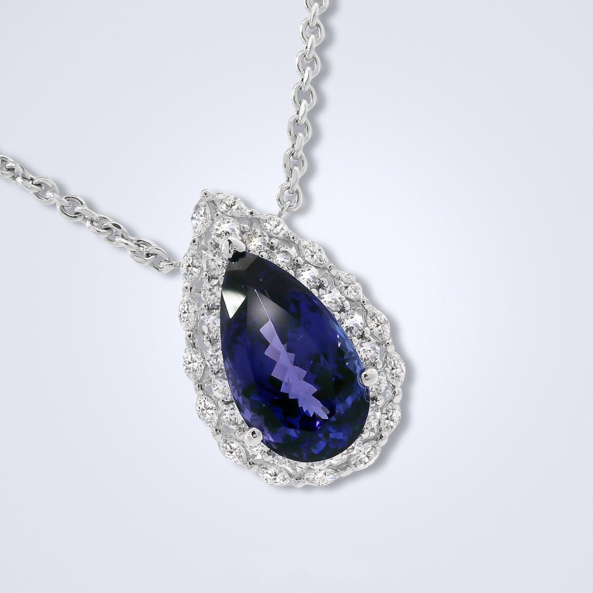 Tanzanite Radiance Halo Diamond Necklace - Benny's Gems Creations
