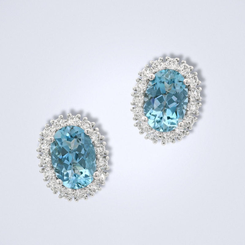 Tatú Mine Aquamarine Halo Diamond Stud Earrings - Benny's Gems Creations