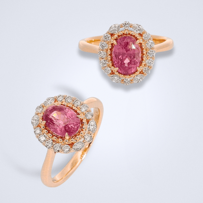 The Blushing Halo Unheated Padparadscha Ring - Benny's Gems Creations