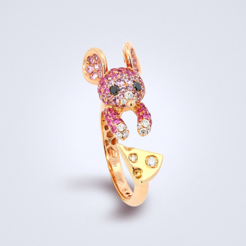 The Curious Mouse & Cheese Diamond Ring - Benny's Gems Creations