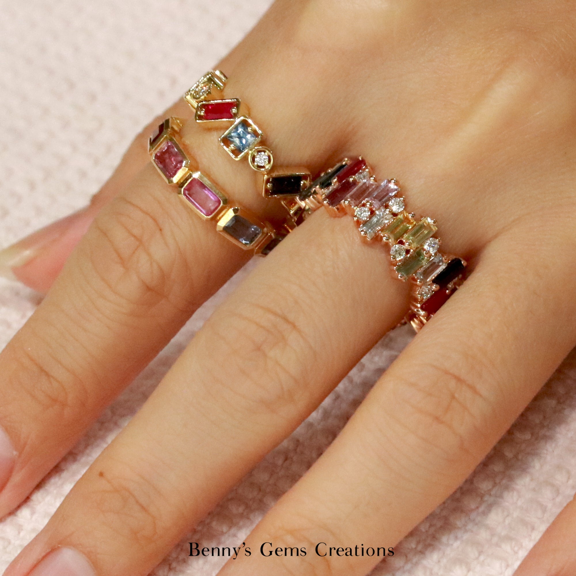 Topsy Turvy Rainbow Sapphire Eternity Ring - Benny's Gems Creations
