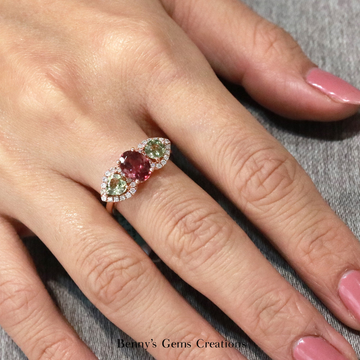 Tourmaline Bloom Diamond Ring - Benny's Gems Creations