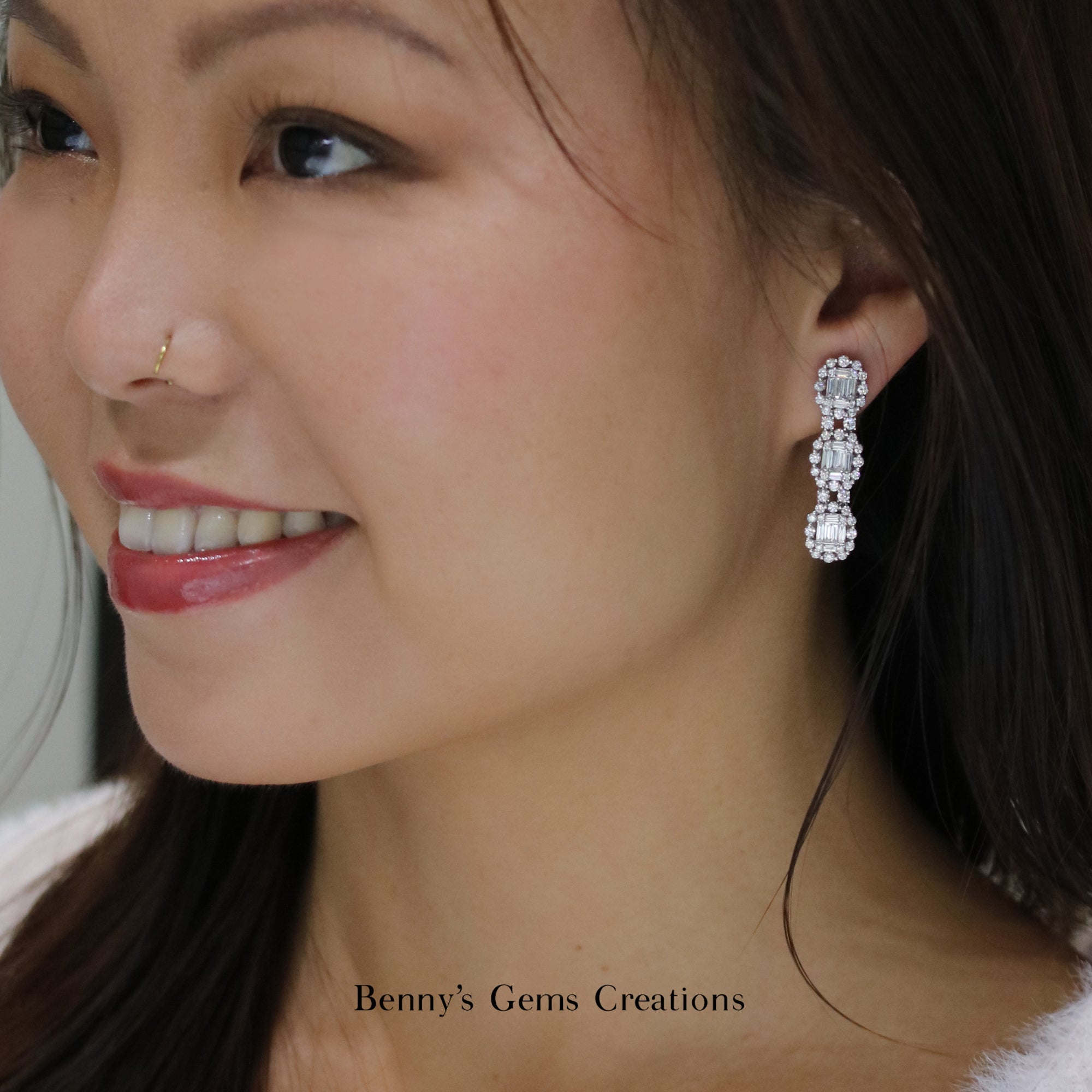 Trinity Cascade Diamond Earrings - Benny's Gems Creations