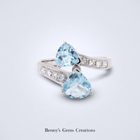 Twin Aquamarine Diamond Twist Ring - Benny's Gems Creations