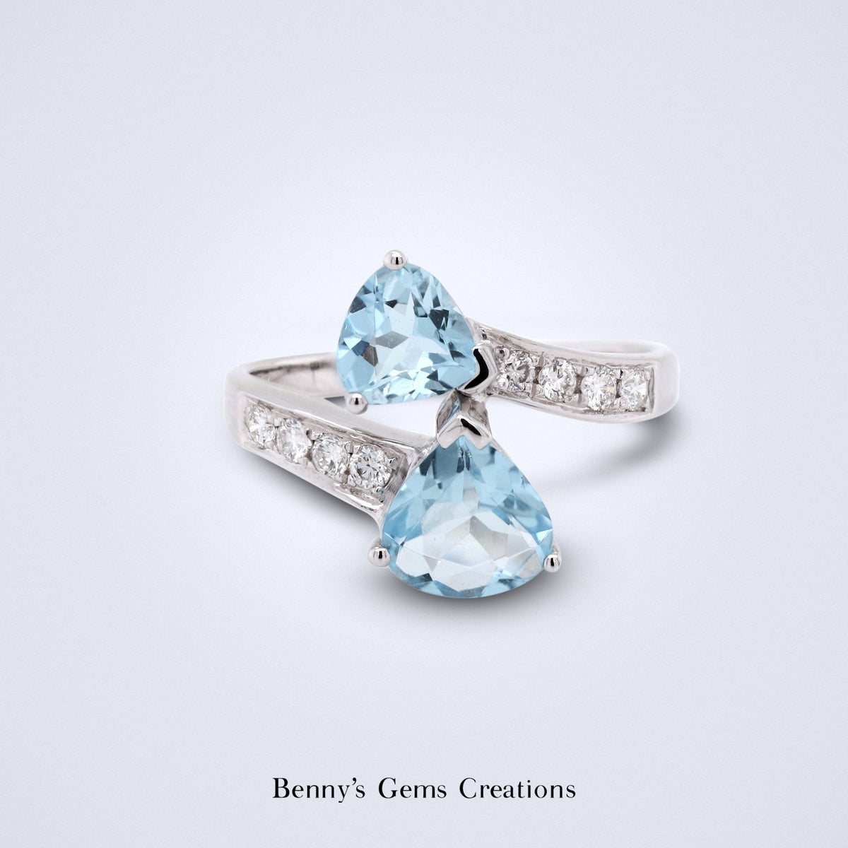Twin Aquamarine Diamond Twist Ring - Benny's Gems Creations