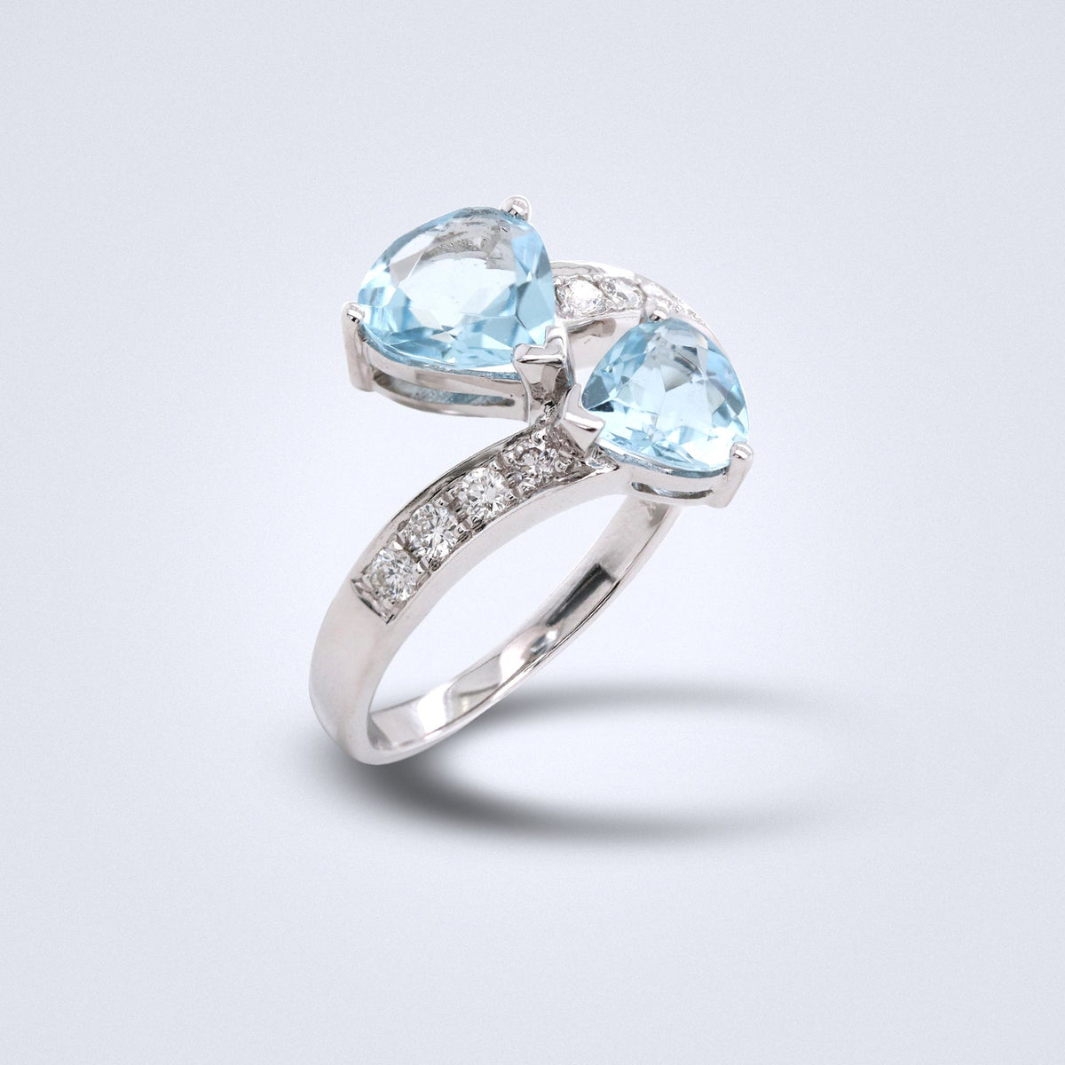 Twin Aquamarine Diamond Twist Ring - Benny's Gems Creations