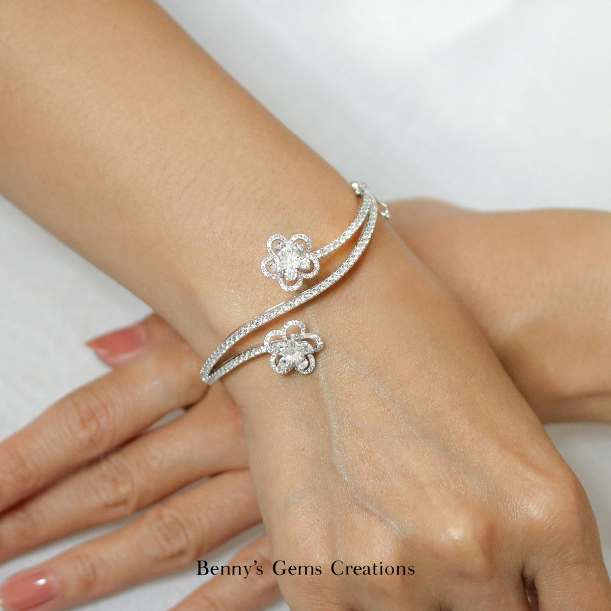 Twin Blossom Diamond Bangle - Benny's Gems Creations