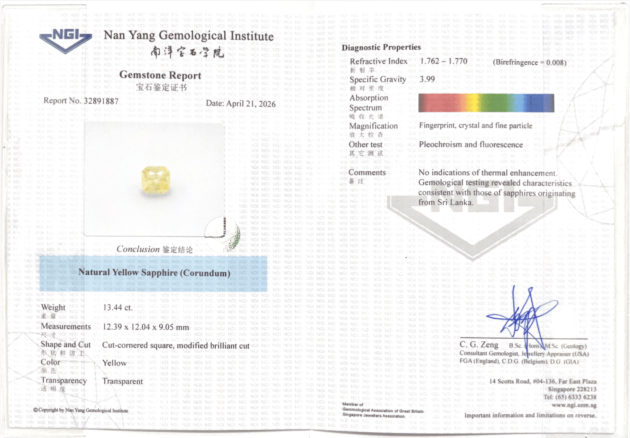 Unheated Yellow Sapphire 13.43ct - Benny's Gems Creations