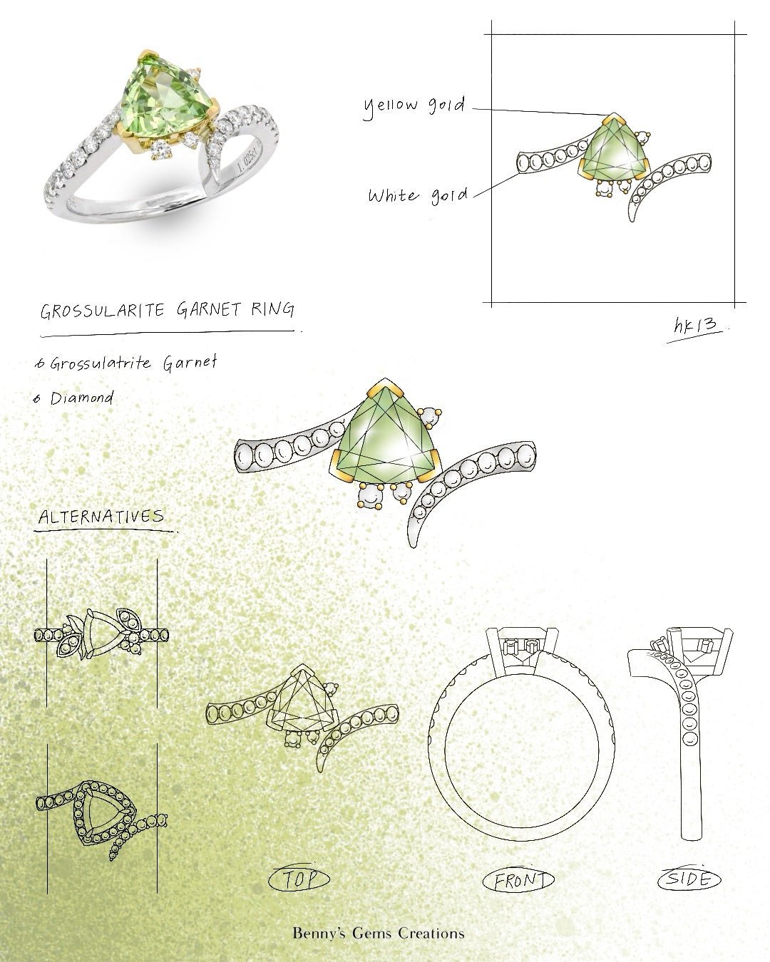 Verdant Glow Grossular Garnet Diamond Ring - Benny's Gems Creations