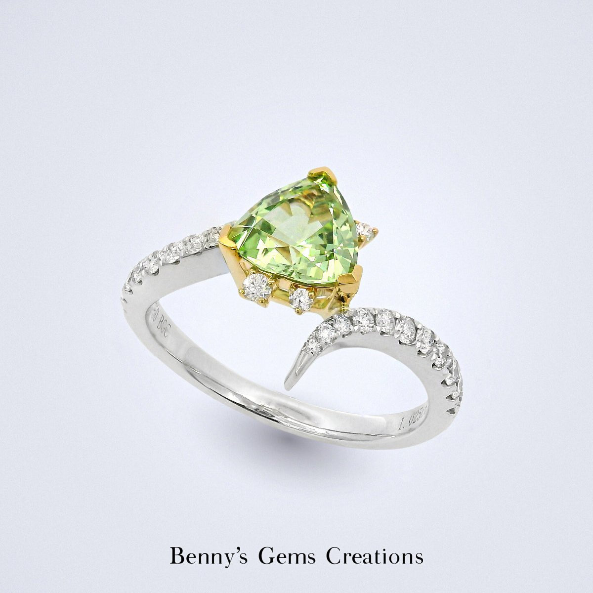 Verdant Glow Grossular Garnet Diamond Ring - Benny's Gems Creations