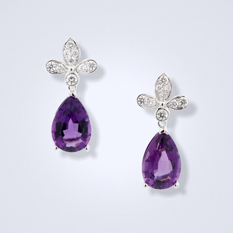 Violet Radiance Amethyst Diamond Earrings - Benny's Gems Creations