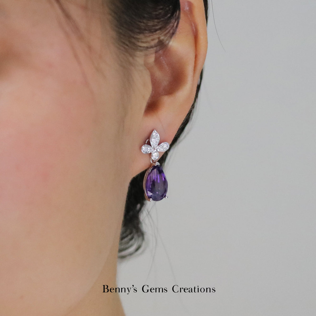 Violet Radiance Amethyst Diamond Earrings - Benny's Gems Creations