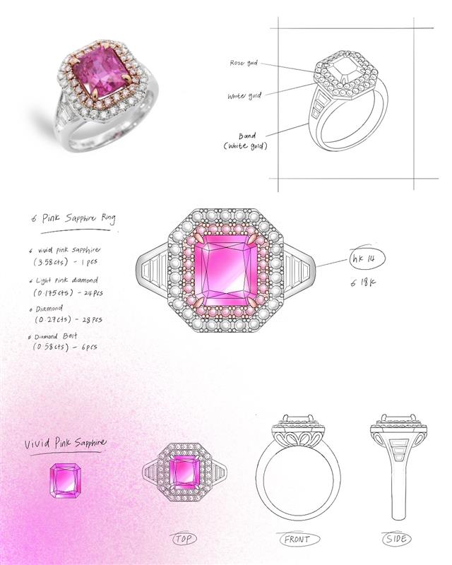 Vivid Pink Sapphire Diamond Ring - Benny's Gems Creations