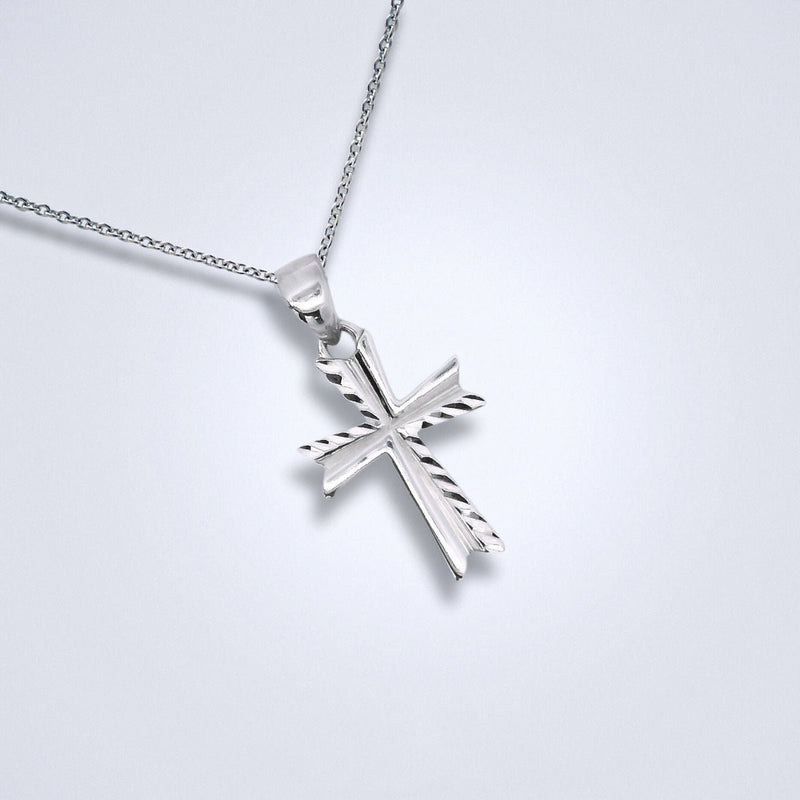 White Gold Faceted Cross Pendant - Benny's Gems Creations