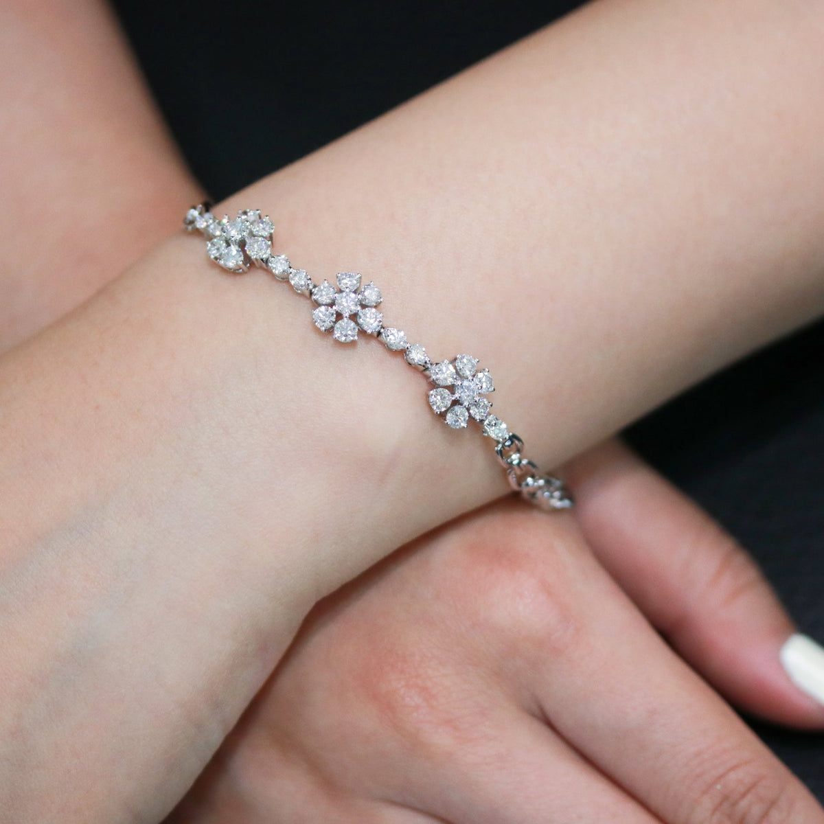 White Gold Flower Diamond Bracelet - Benny's Gems Creations