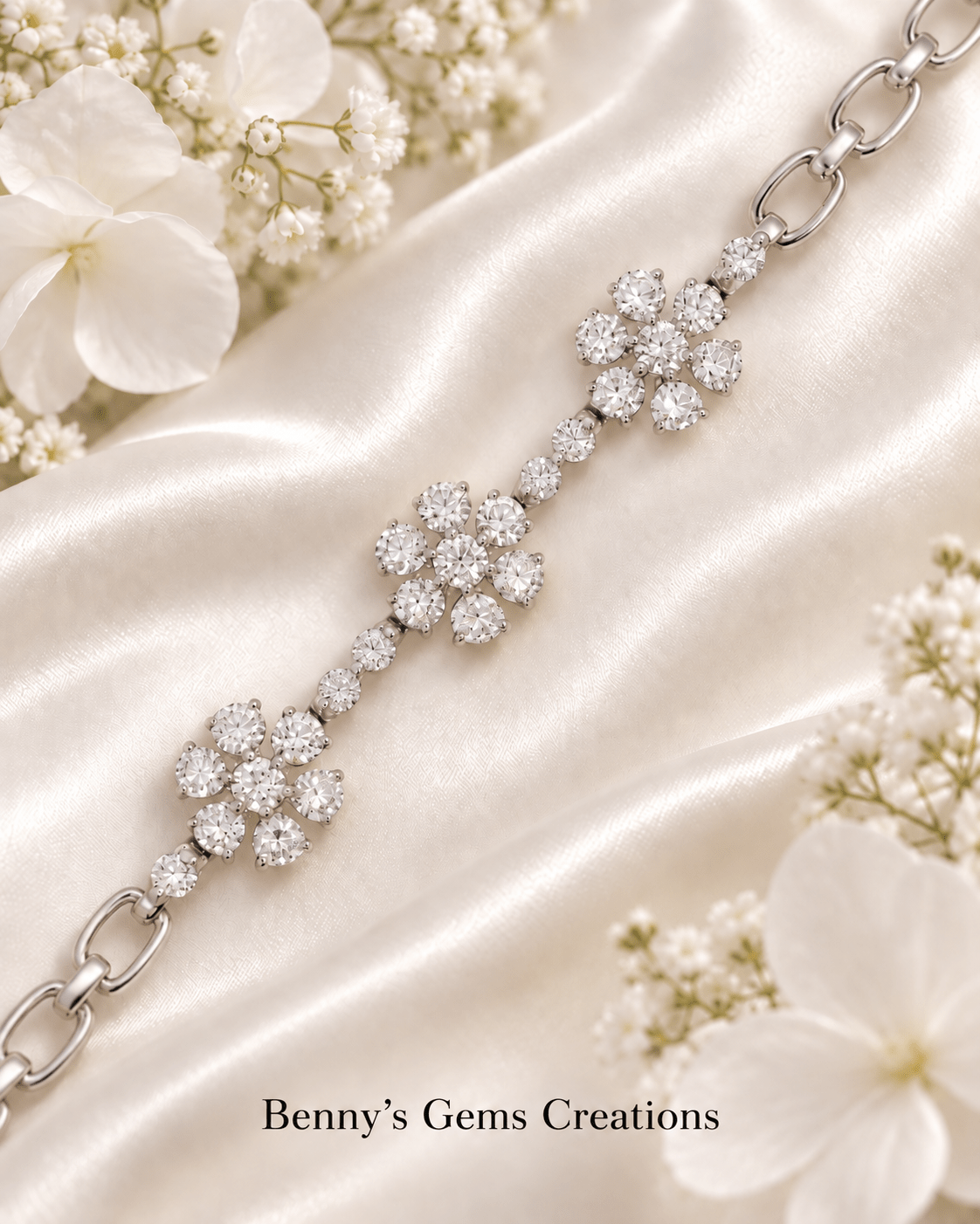 White Gold Flower Diamond Bracelet - Benny's Gems Creations