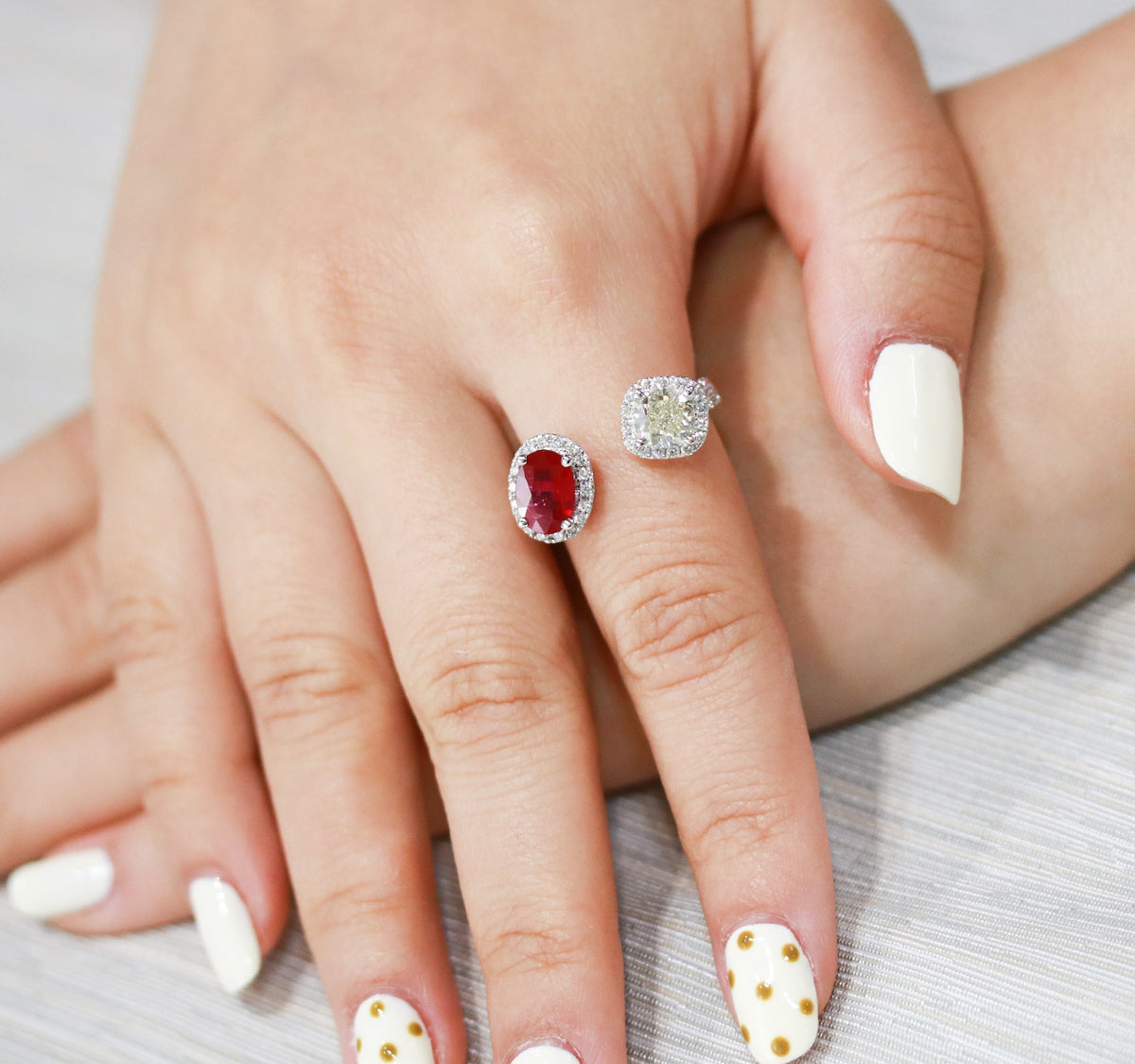 White Gold Ruby Diamond Toi Et Moi Ring - Benny's Gems Creations