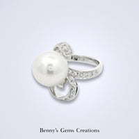 White South Sea Pearl Diamond Loop Ring - Benny's Gems Creations