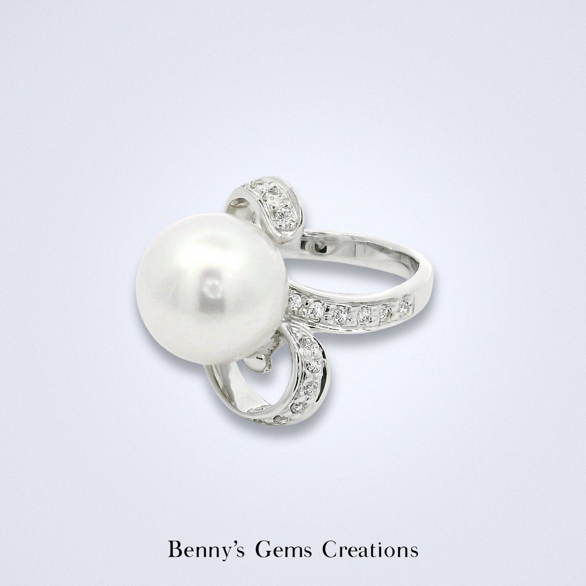White South Sea Pearl Diamond Loop Ring - Benny's Gems Creations