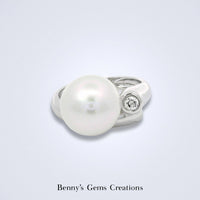 White South Sea Pearl Diamond Solitaire Ring - Benny's Gems Creations