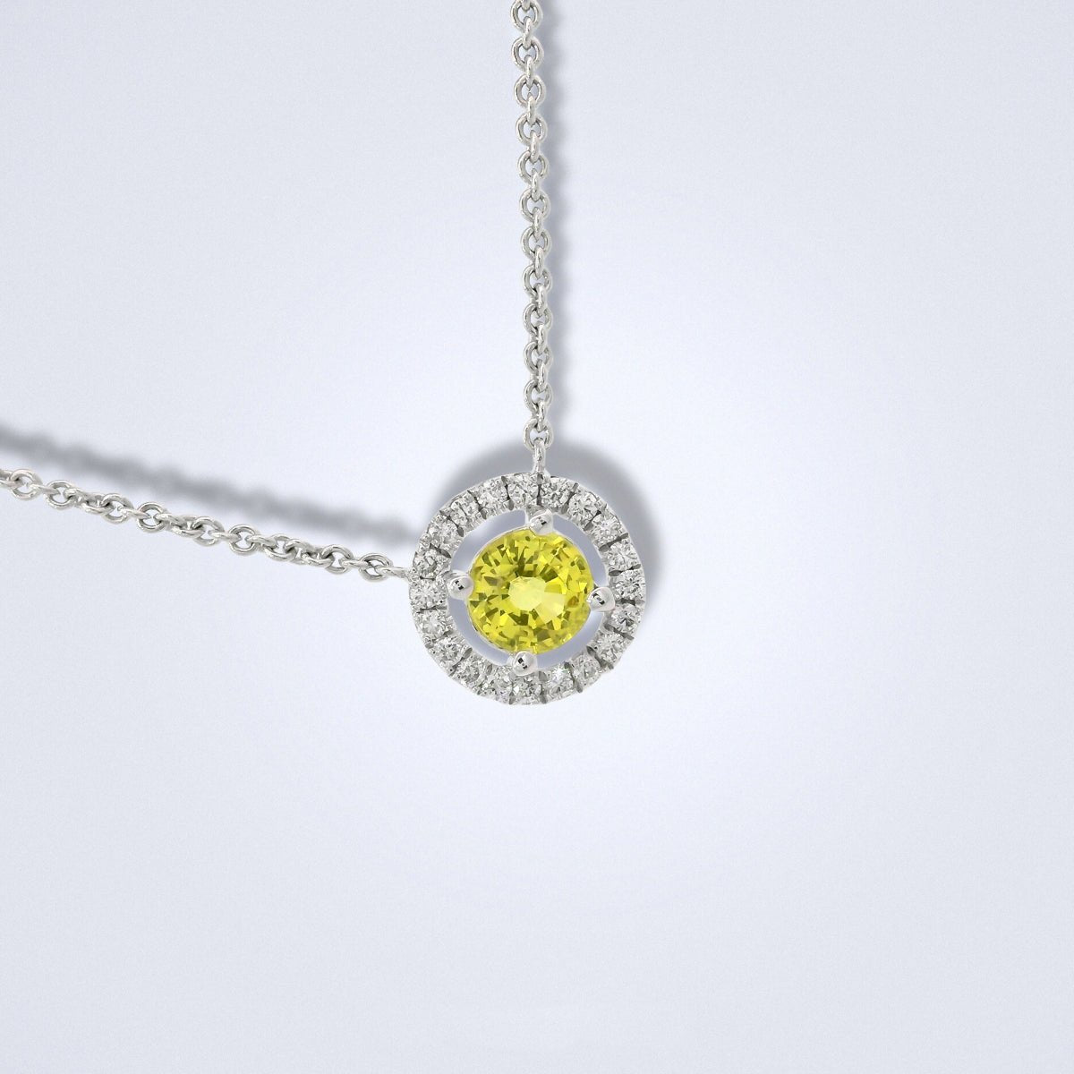 Yellow Sapphire Halo Necklace - Benny's Gems Creations